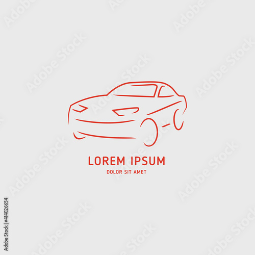 Line sporty car logo, with business card, icon, and color palette