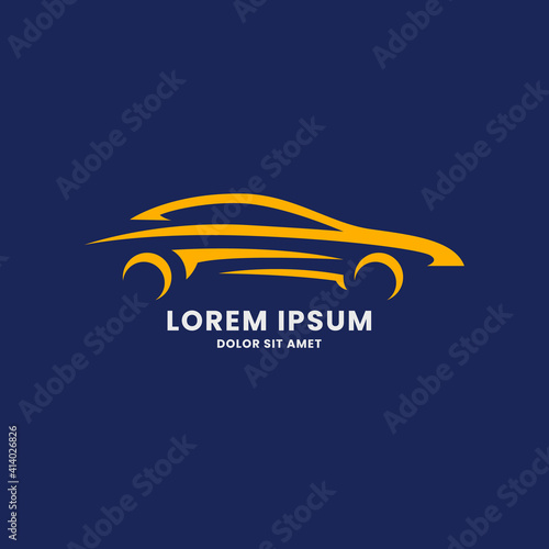 Line abstract sporty car logo, with business card, icon, and color palette