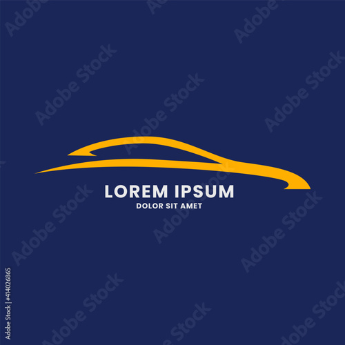 Line abstract sporty car logo, with business card, icon, and color palette