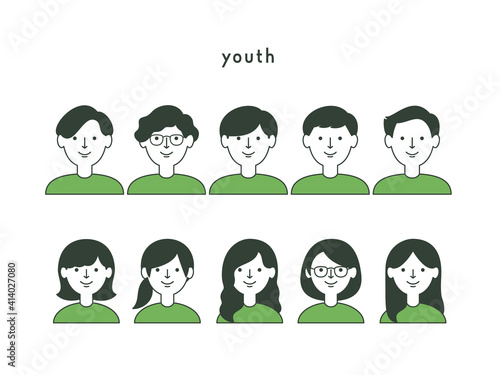 若い男性・女性の線画イラスト