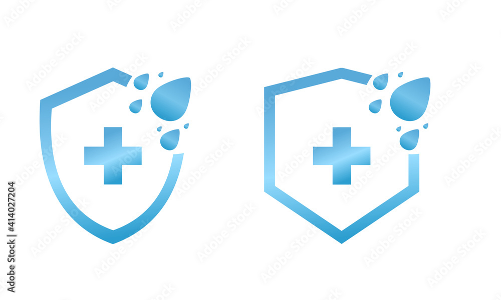 Waterproof icon. Shield with a plus sign and waterdrop. water protection icon. Illustration vector Waterproof icon. Shield with a plus sign and waterdrop. water protection icon. Illustration vector