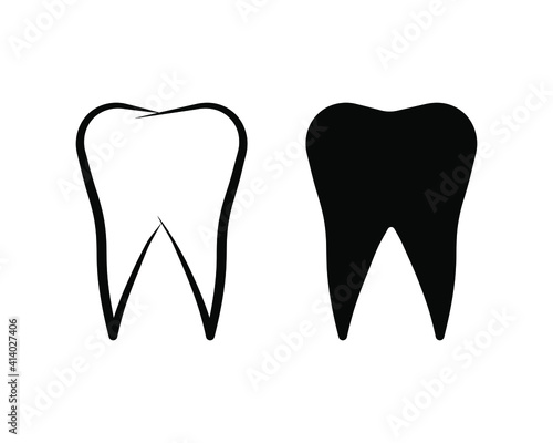 Tooth shape icon. Dental vector symbol. Dentist sign. Oral and teeth logo. Silhouette isolated on white background.