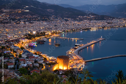Eastern Alanya, Turkey panorama by night in high resolution obse