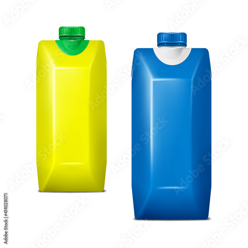Color blank carton box with screw cap isolated on white background,  vector illustration. Juice or other drink package. Template for design. Easy to recolor