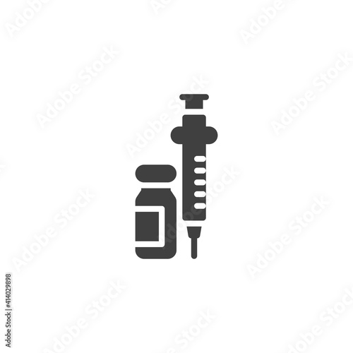 Insulin bottle and syringe vector icon. filled flat sign for mobile concept and web design. Diabetic insulin injection glyph icon. Symbol, logo illustration. Vector graphics