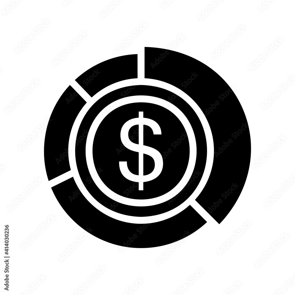 Pie chart money icon vector illustration in solid style about marketing and growth for any projects Pie chart money icon vector illustration in solid style about marketing and growth for any projects