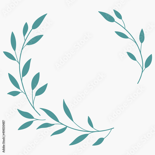 Floral Wreath branch in hand drawn style. Floral round blue and beige frame of twigs  leaves and flowers. Frames for the Valentine s day  wedding decor  logo and identity template.