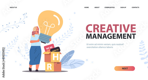 businesswoman hr manager holding light bulb creative management recruitment human resources concept horizontal copy space full length vector illustration