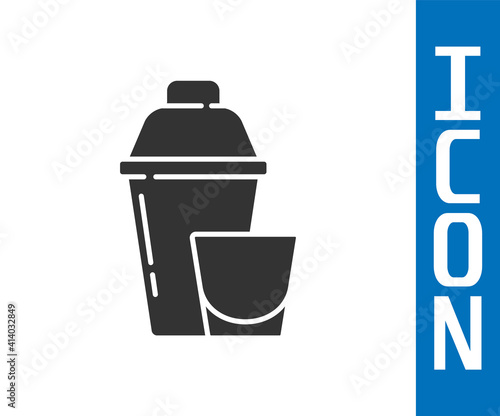 Grey Cocktail shaker with cocktail glass icon isolated on white background. Vector.