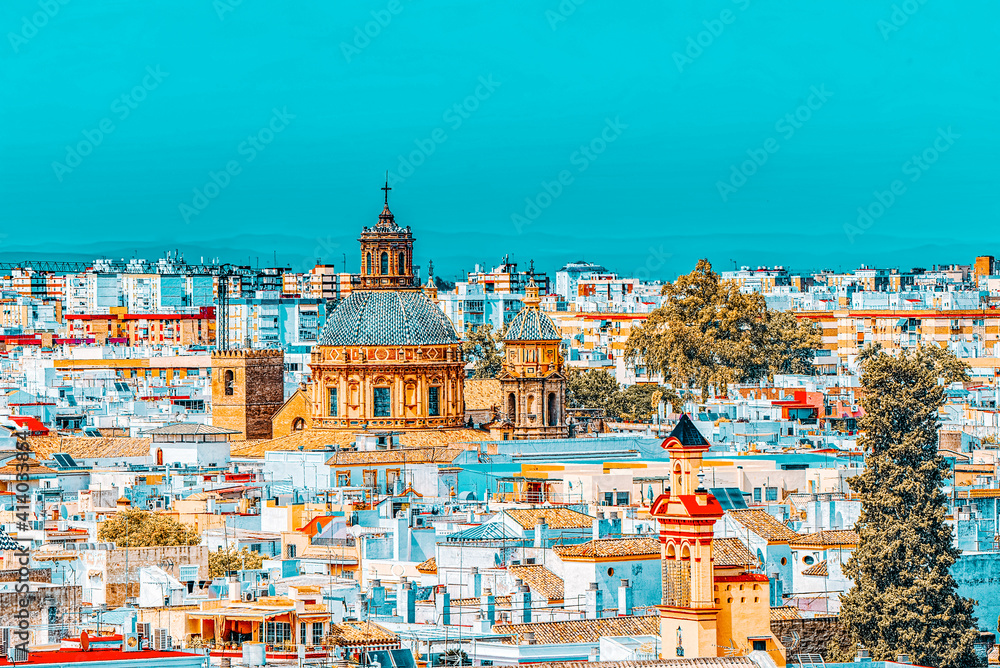 Fototapeta premium Panoramic view of the city of Seville from the observation platf