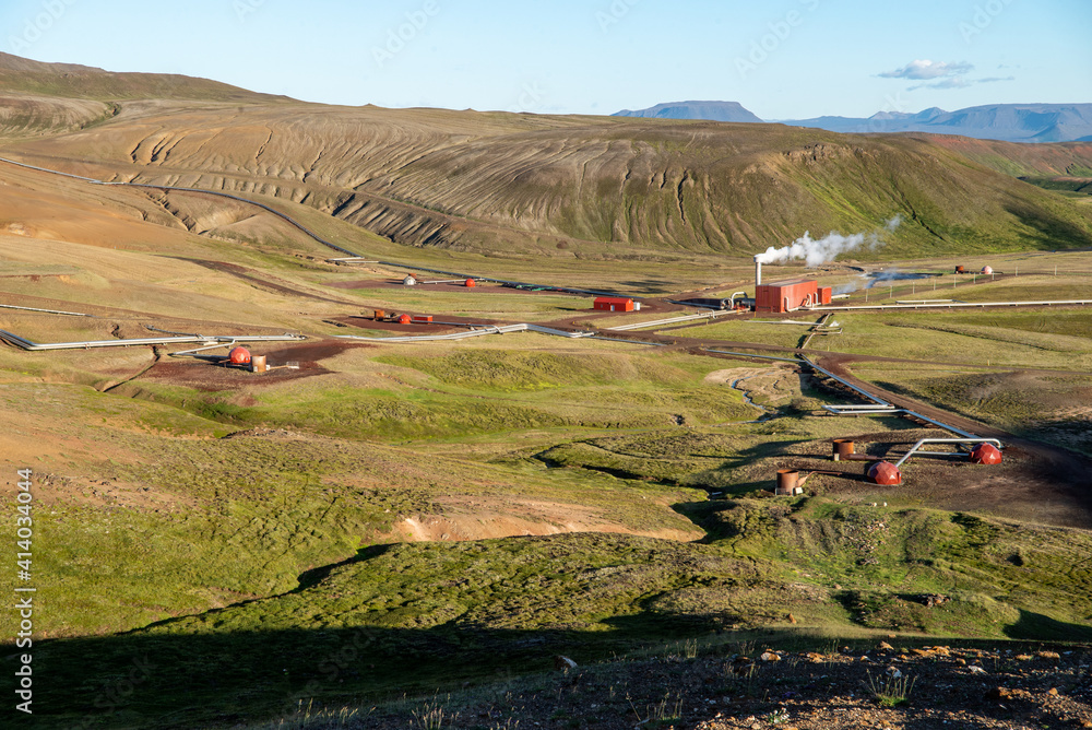 Geothermal power station in Iceland. Generation of ecologically clean renewable energy.
