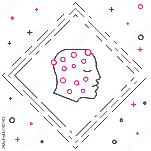 Line Face with psoriasis or eczema rash icon isolated on white background. Concept of human skin response to allergen or chronic body problem. Colorful outline concept. Vector.
