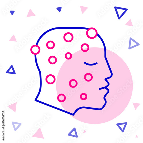 Line Face with psoriasis or eczema rash icon isolated on white background. Concept of human skin response to allergen or chronic body problem. Colorful outline concept. Vector.