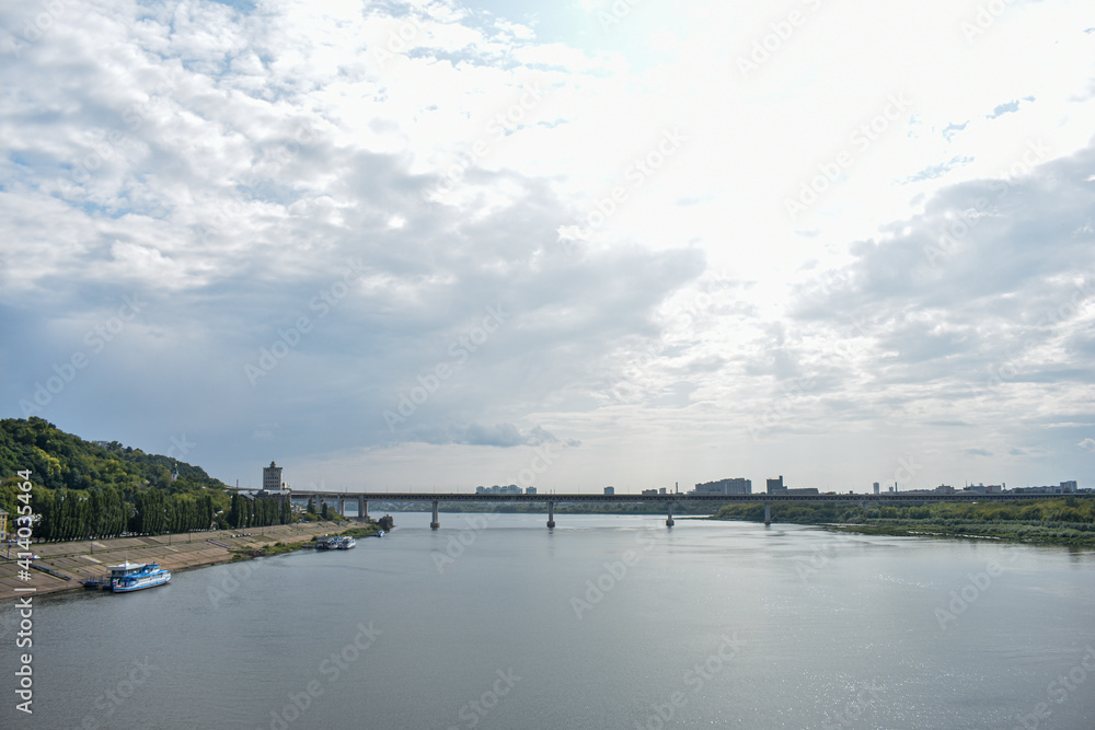 The ship sails along the Oka River. Nizhny Novgorod