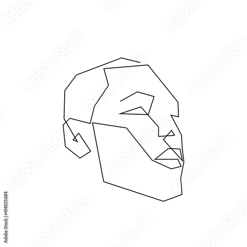 Continuous line angular abstract face. Contemporary minimalist portrait. Hand drawn line art of man isolated on white background. Beauty minimalist concept. Vector
