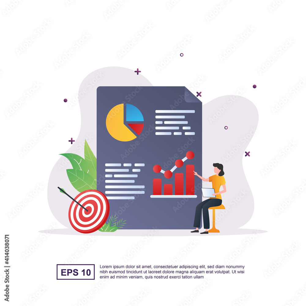 Illustration concept of data analysis with the person analyzing the chart. Illustration concept of data analysis with the person analyzing the chart.