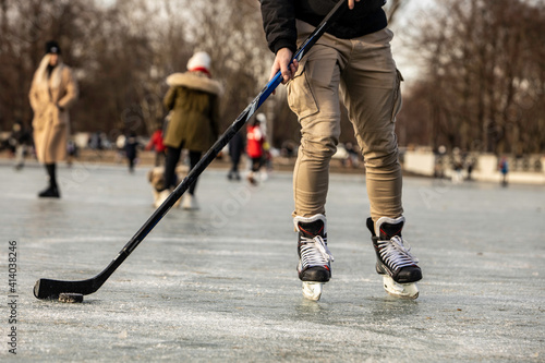 Photography Man ice hockey in public park from Cologne, Germany