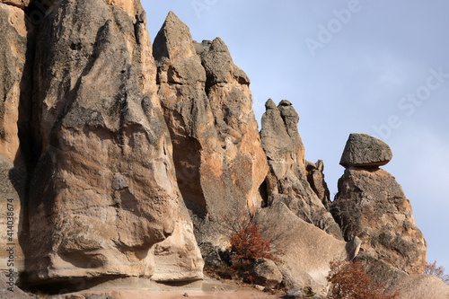 The rocky hill. Eroded rocks. Wind erosion. Nature landscape background.