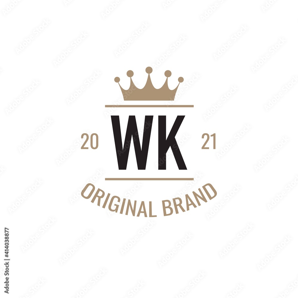 Initial Letter WK King Logo Design Template. Vintage king template logo