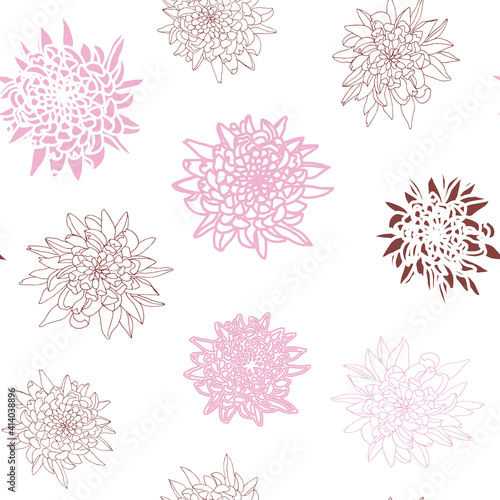 Vector seamless floral pattern with chrysanthemums. Hand drawn flowers background.