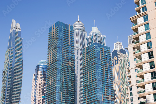 Modern towers or skyscrapers in the financial district at daytime.