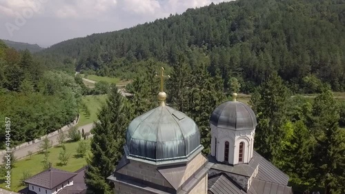 An aerial view of Ozren Monastery at Ozren Mountain Petrovo Selo,  Bosnia and Herzegovina in HD photo