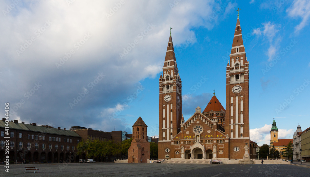 Votive Church and Cathedral of Our Lady on main square of Szeged in autumn day, Hungary