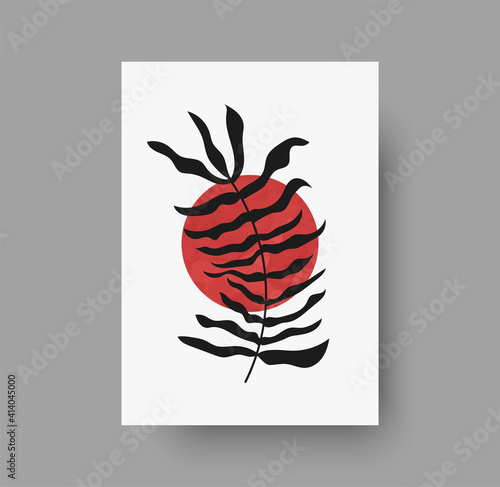 Botanical wall art abstract vector. Foliage line drawing. Neutral boho art print. Minimal mid century wall art print for bedroom decor. Gallery decor poster, terracota watercolor for bohemian interior