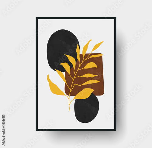 Botanical wall art abstract vector. Foliage line drawing. Neutral boho art print. Minimal mid century wall art print for bedroom decor. Gallery decor poster, terracota watercolor for bohemian interior