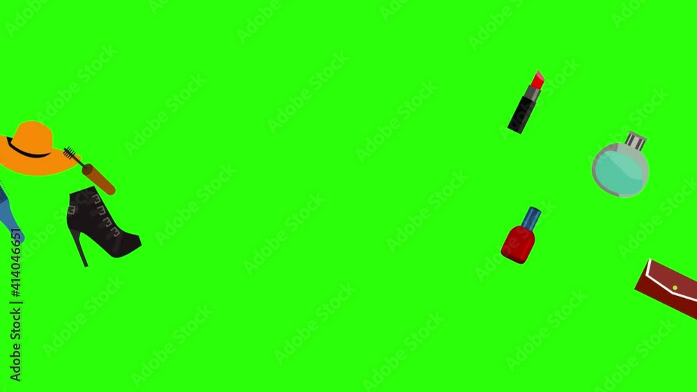 Women fashion style elements animation on green screen chroma key, flat design Women fashion style elements animation on green screen chroma key, flat design