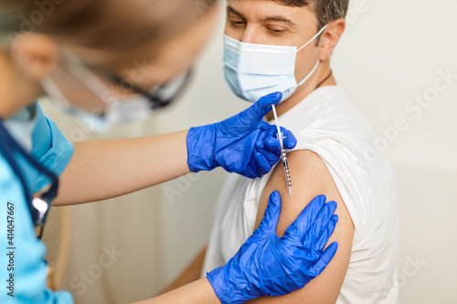 Close up of man vaccinated in a doctor s office