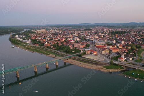 Beautiful Brcko cityscape with a bridge over the river in Bosnia and Herzegovina photo
