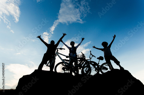 Bike family having active time together