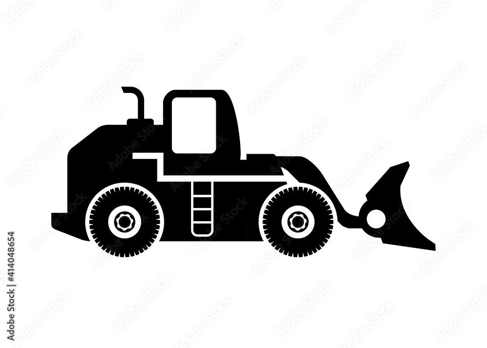 Simple illustration of bulldozer in black and white