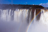 Panoramic view of the massive Iguazu Waterfalls system in Argentina