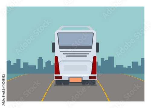 Traveling by bus. Simple flat illustration. Rear view.