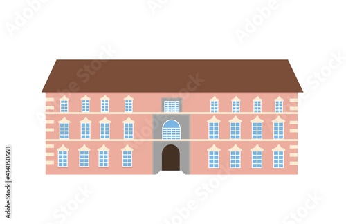 Medieval german romantic old mansion. Brown fasades, grey roof, white windows. european colonial victorian style building. Vector illustration