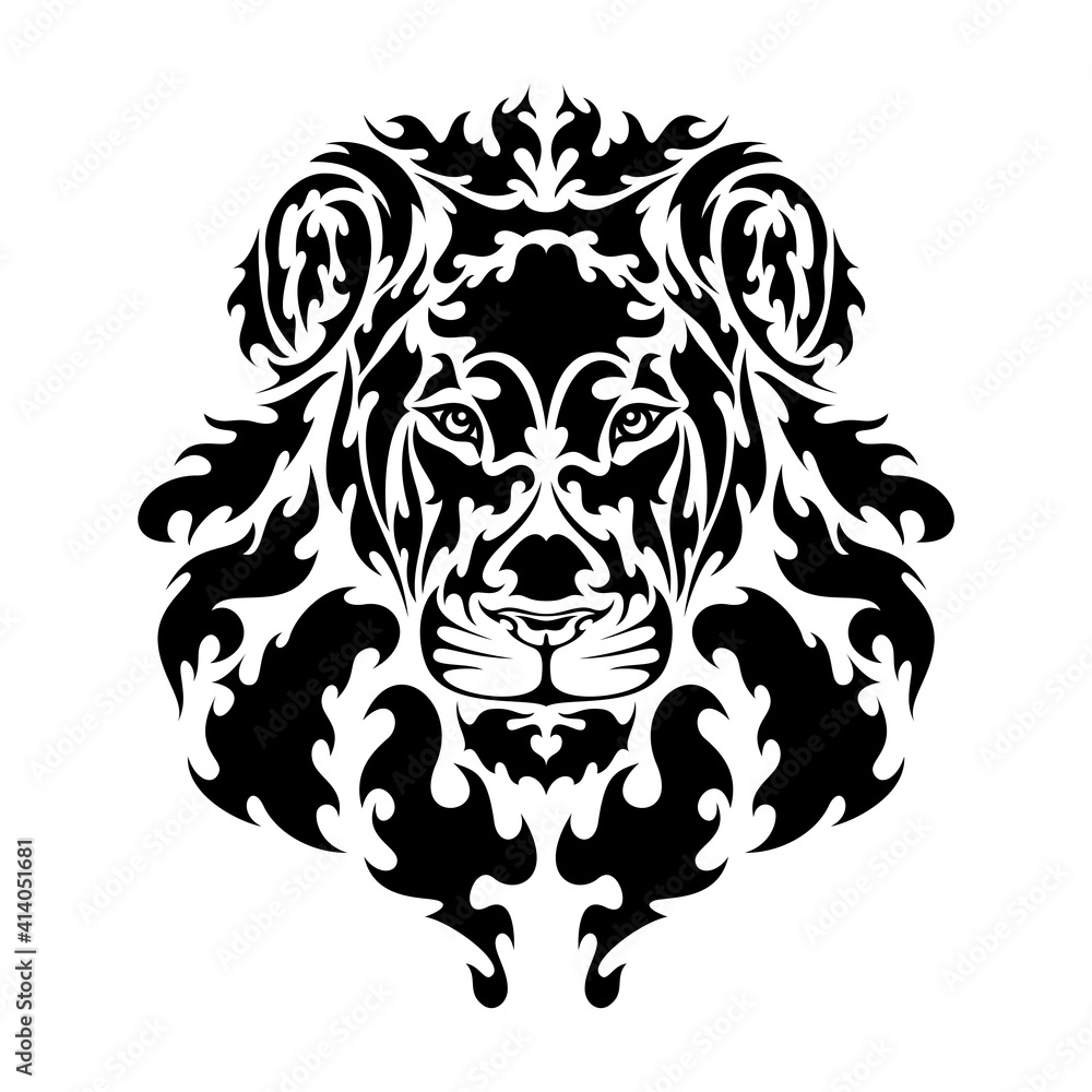 Fototapeta premium Hand drawn abstract portrait of a lion. Vector stylized illustration for tattoo, logo, wall decor, T-shirt print design or outwear. This drawing would be nice to make on the fabric or canvas.