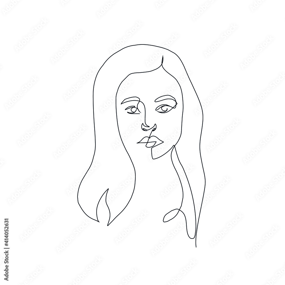 One line woman. Hand drawn portrait girl in minimalistic style. Beauty logo. Simple design. Continuous line drawing. One line woman. Hand drawn portrait girl in minimalistic style. Beauty logo. Simple design. Continuous line drawing.