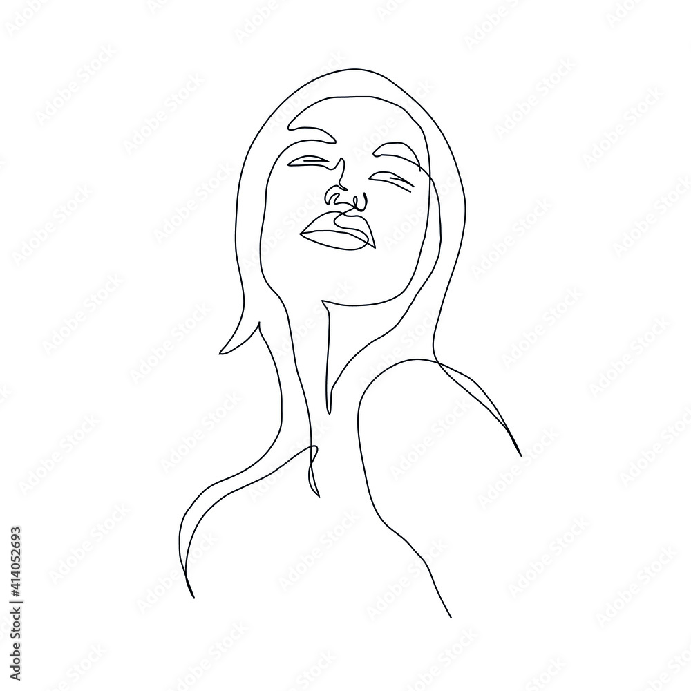 One line woman. Hand drawn portrait girl in minimalistic style. Beauty logo. Simple design. Continuous line drawing. One line woman. Hand drawn portrait girl in minimalistic style. Beauty logo. Simple design. Continuous line drawing.