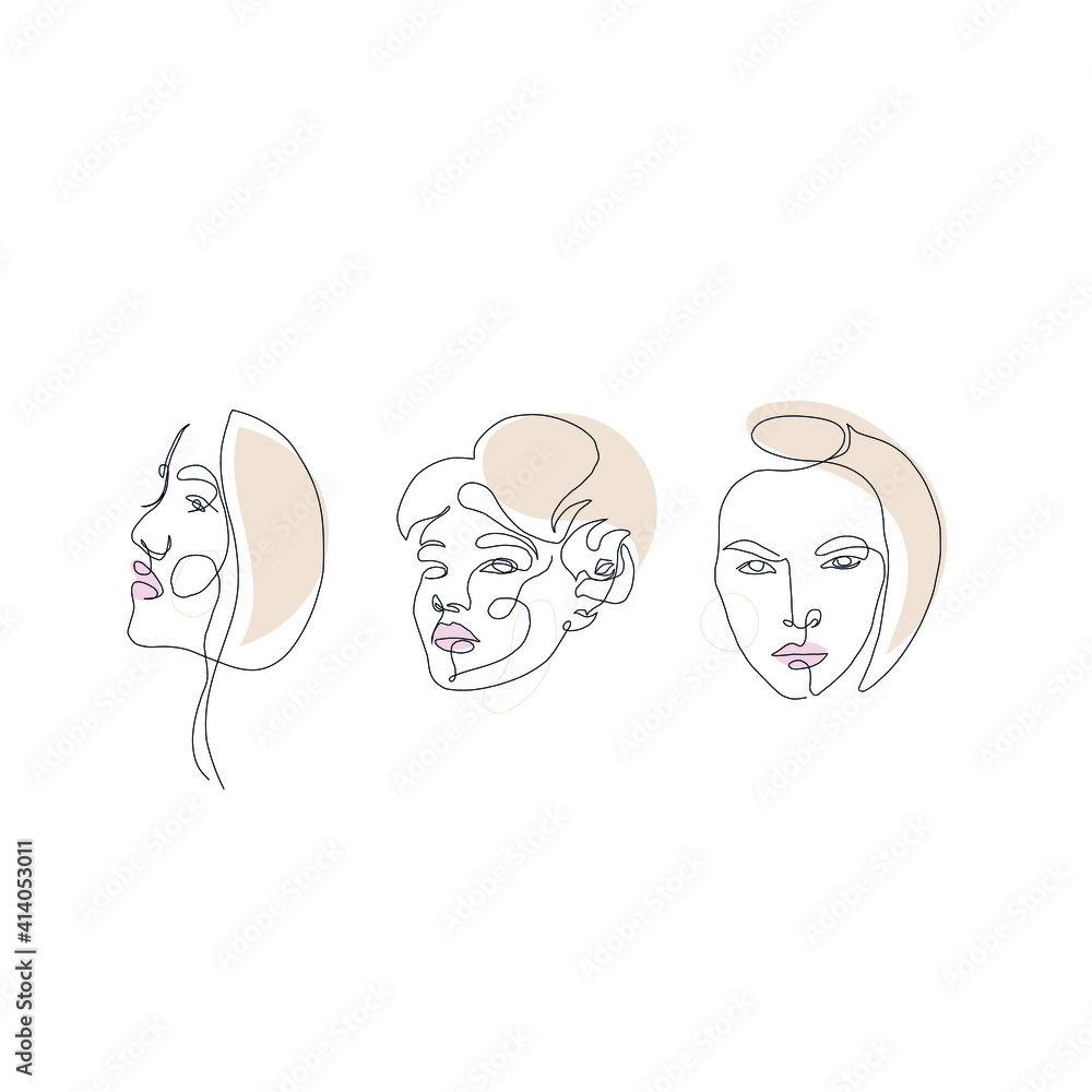 One line hand drawn vector woman face. Abstract portrait. Simple logo in minimal style for beauty salon, beautician, makeup artist, stylist. . One line hand drawn vector woman face. Abstract portrait. Simple logo in minimal style for beauty salon, beautician, makeup artist, stylist. .