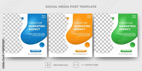 Set of Editable square banner template. Marketing agency social media post design with colorful liquid shape. Flat design vector with photo collage. Usable for social media post, banners, and web ads.