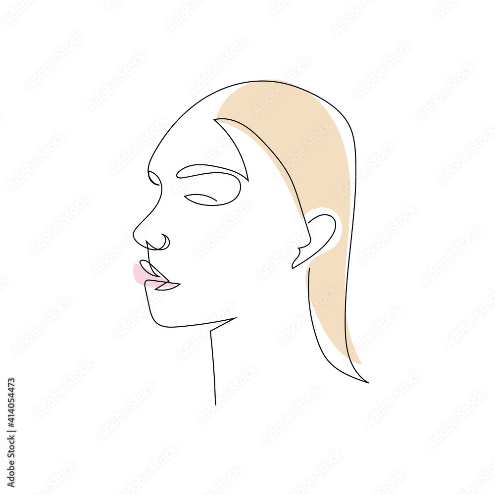 One line hand drawn vector woman face. Abstract portrait. Simple logo in minimal style for beauty salon, beautician, makeup artist, stylist. . One line hand drawn vector woman face. Abstract portrait. Simple logo in minimal style for beauty salon, beautician, makeup artist, stylist. .