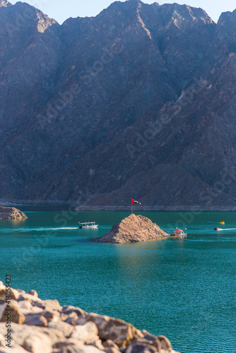 Hatta dam  , beautiful mountain lake, located in Dubai, uae. 