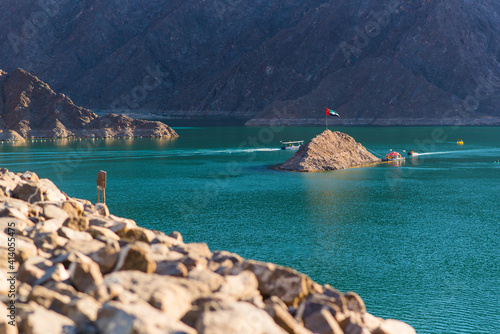 Hatta dam  , beautiful mountain lake, located in Dubai, uae. 