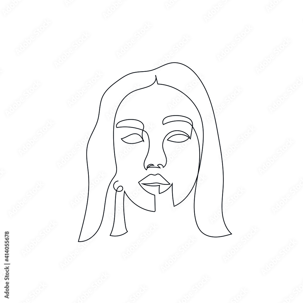 One line hand drawn vector woman face. Abstract portrait. Simple logo in minimal style for beauty salon, beautician, makeup artist, stylist. .