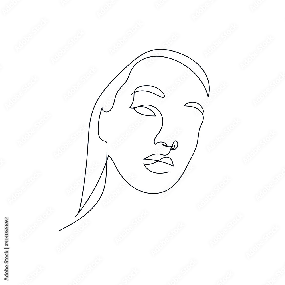 One line hand drawn vector woman face. Abstract portrait. Simple logo in minimal style for beauty salon, beautician, makeup artist, stylist. . One line hand drawn vector woman face. Abstract portrait. Simple logo in minimal style for beauty salon, beautician, makeup artist, stylist. .