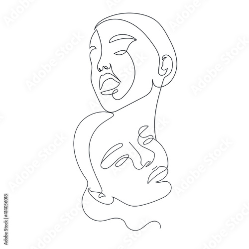 One line hand drawn vector woman face. Abstract portrait. Simple logo in minimal style for beauty salon, beautician, makeup artist, stylist. .