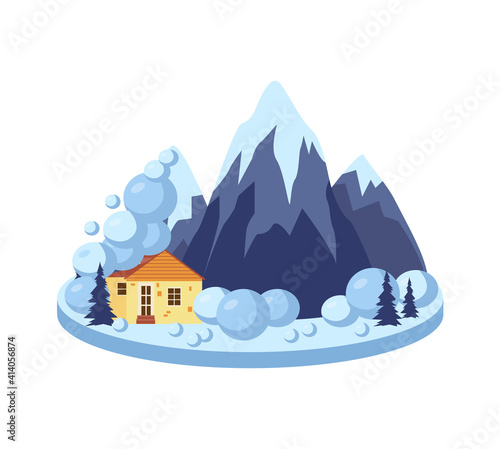 Devastating effects of snow avalanche flat vector illustration isolated.