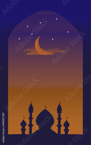 silhouette of a mosque on the moon